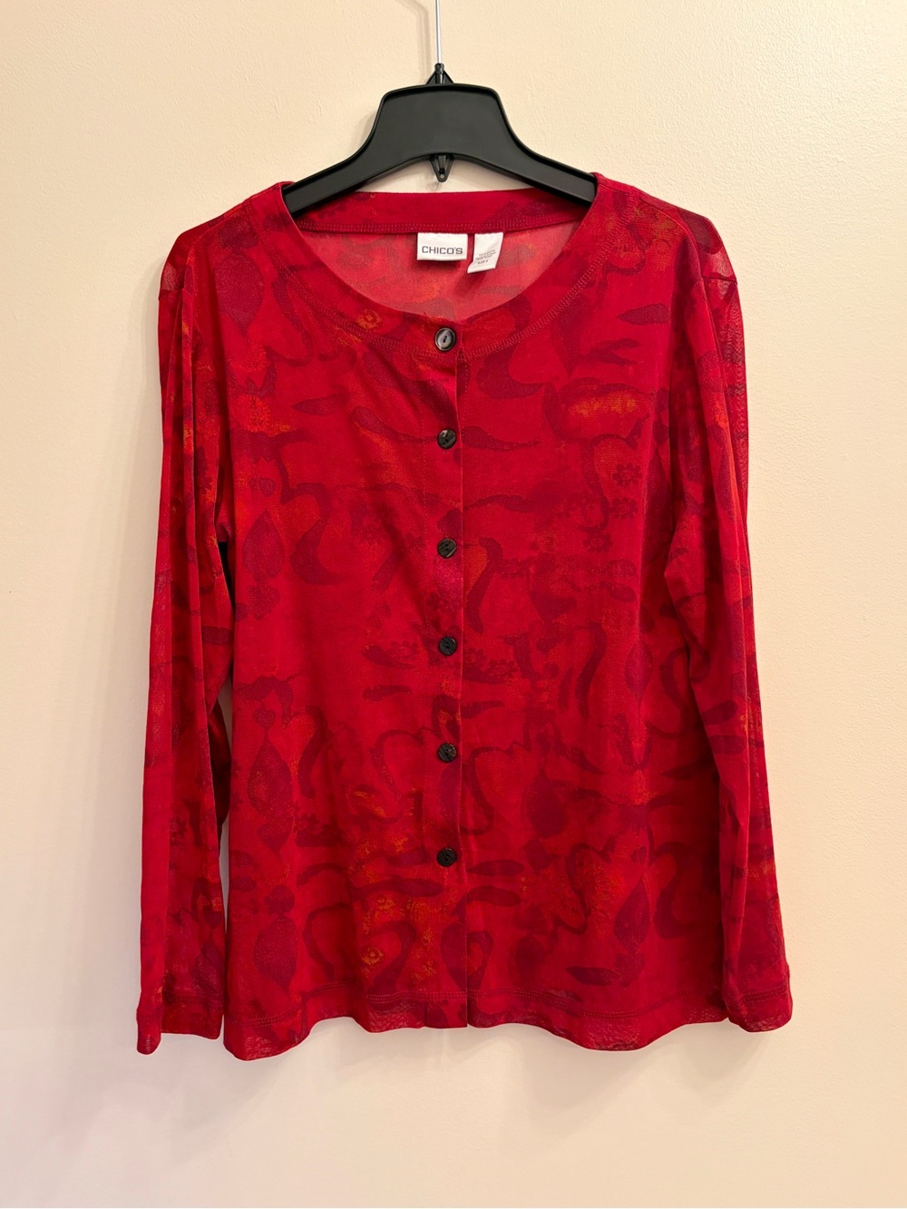 Chico's Vibrant Red Printed Button-Front Top